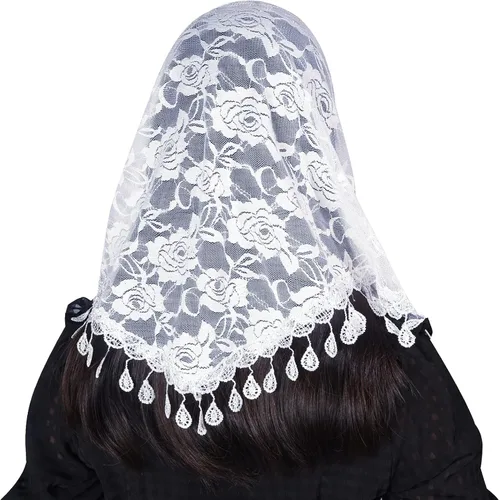 Vista 4 de Lystaii Velo de masa, triángulo, encaje infinito, velos de catedral, cubierta de cabeza de la iglesia latina, velo capilla, bufanda