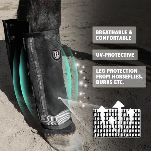 Vista 4 de Harrison Howard Botas de caballo sueltas con protección UV, leggings de malla fina duraderos con tiras reflectantes (juego de 4)