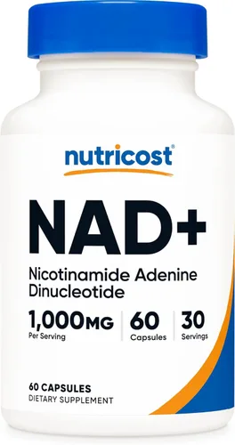 Nutricost Suplemento NAD+ (1,000 mg) 60 cápsulas - Dinucleótido de nicotinamida y adenina, vegano, sin OMG, sin gluten, 30 porciones