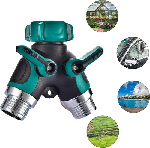 Vista 6 de Divisor de manguera de 2 vías y conector en Y con cómodo agarre de goma y parte superior giratoria de 360 ° de conexión rápida para manguera