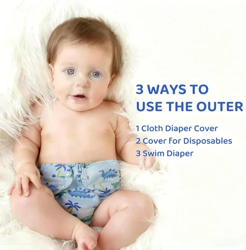 Vista 4 de BISENKID Pañal de tela impermeable, reutilizable, cubierta exterior ajustable sobre una capa interior absorbente para evitar explosiones de orina