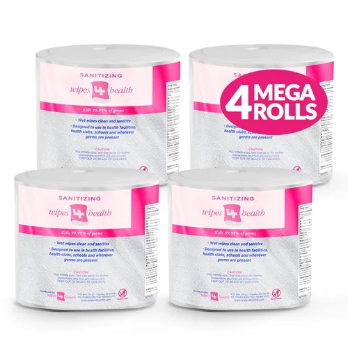Toallitas4Salud Toallitas Sanitizantes: 4000 Toallitas Húmedas Sin Perfume (20,3 cm x 15,2 cm): 4 Rollos de Recarga Mega para Dispensadores de Piso,