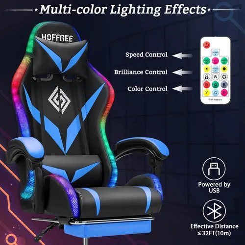 Vista 4 de RGB Gaming Chair with Massage and LED Lights Ergonomic Video Game Chairs with Footrest High Back Reclining Computer Chair with Adjustable Lumbar
