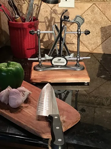 Vista 3 de Warthog V-Sharp Elite - Afiladores de cuchillos con base de madera de lujo, varillas de diamante, ángulos ajustables, construcción de marco de metal