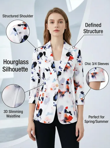 Vista 6 de Beninos Blazers - Chaqueta ligera de trabajo de oficina con manga 34 para mujer