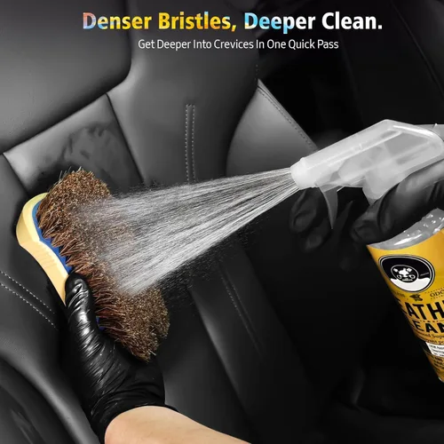 Vista 3 de YeewayVeh Cepillo de limpieza de cuero de pelo de caballo, cepillo de cuero de cerdas largas mejorado con agarre suave de 360°, para asientos