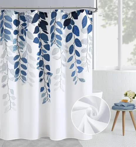 Vista 23 de BOODII Cortinas de ducha negras de 36 x 72 pulgadas, cortina de ducha de eucalipto de primavera para baño, cortina de baño con textura de flameado