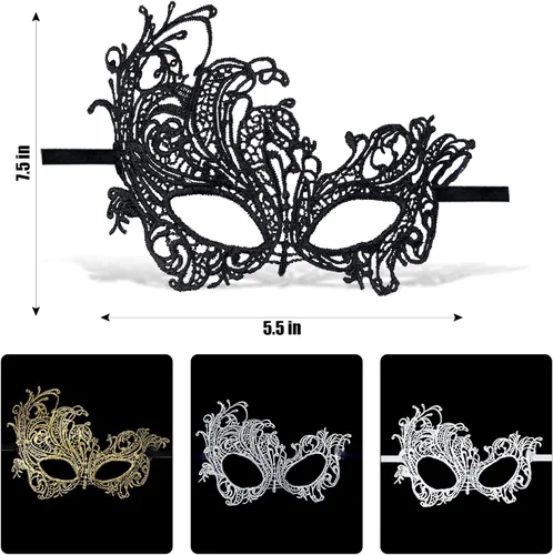 Vista 5 de 4 PCS Mardi Gras Lace Mask Masquerade Mask for Women Carnival Lady Venetian Elastic Mask Halloween Mardi Gras Party