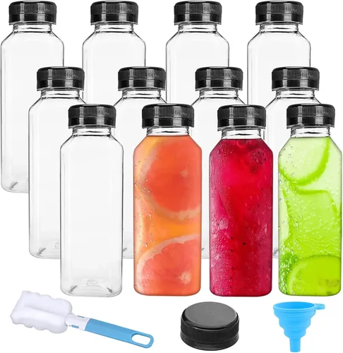 Vista 8 de Botellas de vidrio para zumo con tapas, paquete de 8 botellas pequeñas transparentes de 3.5 onzas, a prueba de fugas, recipientes de jugo