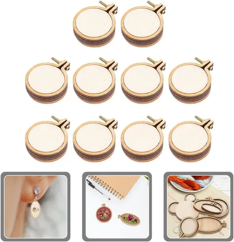 Vista 5 de EXCEART Mini aro de bordado, 10 juegos de mini aro de madera para punto de cruz, círculo de bordado redondo para manualidades, colgante, accesorios