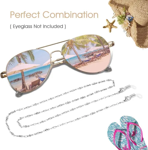 Vista 2 de SAM LORI - Elegante cadena de lentes para mujer soporte para mascarillas color plata dorado rosa