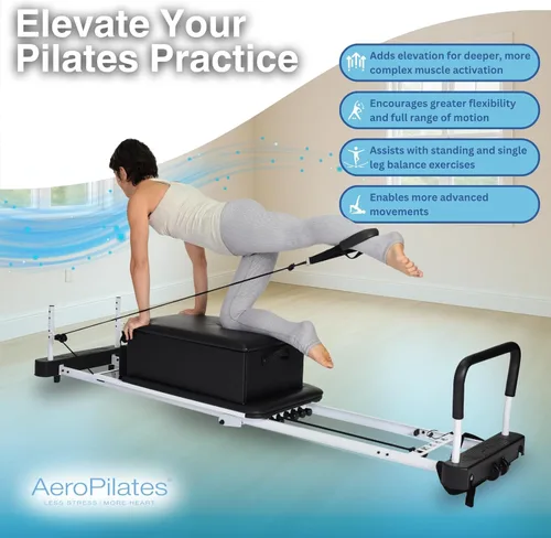 Vista 5 de Caja y poste de AeroPilates – Accesorio para reformador de pilates para fuerza, equilibrio y flexibilidad – Incluye poste de soporte ajustable