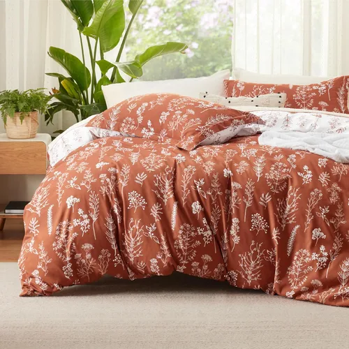 Vista 42 de Bedsure - Funda de edredón tamaño King – Juego de funda de edredón reversible terracota de 3 piezas con cierre de cremallera, juego de ropa de cama