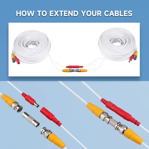 Vista 6 de Cable de alimentación de video BNC 2 en 1 prefabricado 4K 8MP 5MP 2MP 1080P, paquete de 4 cables BNC de 100 pies/98.4 ft, cable BNC para sistemas