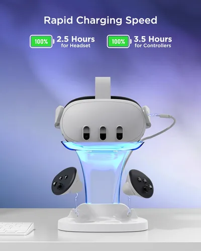 Vista 4 de YOGES Charging Dock for Meta Quest 3 with Rechargeable Controller Batteries Kit, Accessories Charger Station for Oculus Quest 3 VRMR Headset