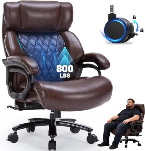 Vista 11 de Silla de oficina resistente de 800 libras y reposapiés de masaje, silla ejecutiva grande y alta con soporte lumbar ajustable, piel sintética