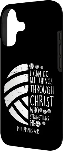 Vista 2 de Funda de regalo para iPhone 17 con versículo bíblico de Dios Jesús con texto en inglés "Volleyball i can do th