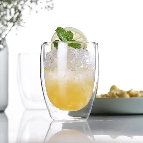 Vista 7 de LUXU Copas de vino sin tallo de doble pared (paquete de 4) de 11 onzas, tazas de té de café con capa aislada, taza de vidrio de doble pared, copas