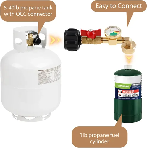 Vista 5 de Adaptador de repuesto de propano con válvula y calibre QCC1 mejorado Adaptador de codo de repuesto de propano compatible con tanque de propano de 5