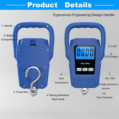 Vista 4 de SKEAP - Balanza digital para pesca, balanza colgante, balanza de pesca, capacidad de 110 libras/50 kg, balanza para equipaje, mango grande