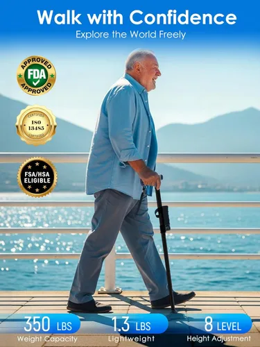 Vista 2 de Adjustable Walking Cane for Women & Men for Stability, Self Standing Cane with Second Handle for Standing, 350lbs Heavy Duty Foldable Collapsible