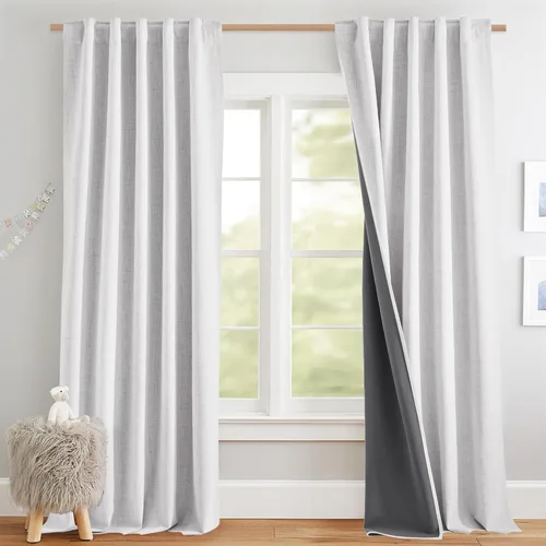 Vista 40 de NICETOWN Cortinas de lino 100% opacas para sala de estar con forro blanco aislado térmico, 52 pulgadas de ancho, 2 paneles, cortinas de 84 pulgadas