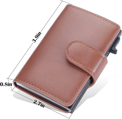 Vista 6 de Cartera minimalista para hombre, bolsillo frontal, delgada, con bloqueo RFID, tarjetero para tarjetas de crédito, protector de tarjeta desplegable