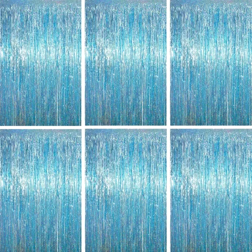 Vista 45 de Voircoloria - Cortinas de 3.3 x 6.6 pies con flecos de papel de aluminio, decoraciones de fiesta con serpentinas, telón de fondo con flecos