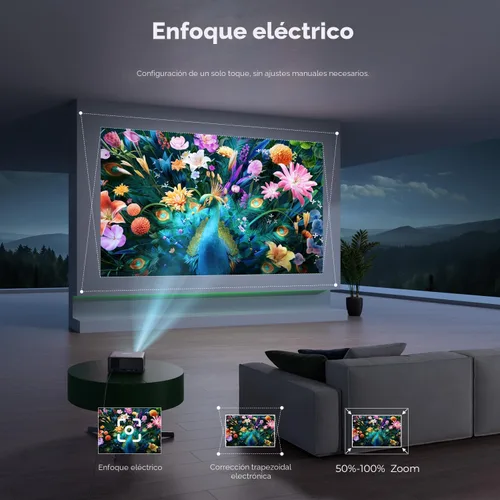 Vista 4 de CiBest Mini proyector con WiFi y Bluetooth, compatible con Netflix/YouTube/PrimeVideo, enfoque eléctrico y Keystone, proyector de video Full HD