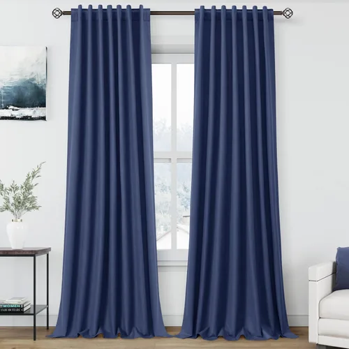 Vista 20 de Cortinas de lino verde aguamarina de 102 pulgadas de largo con pestaña trasera, bolsillo para barra, cortinas de lino opacas que absorben el sonido