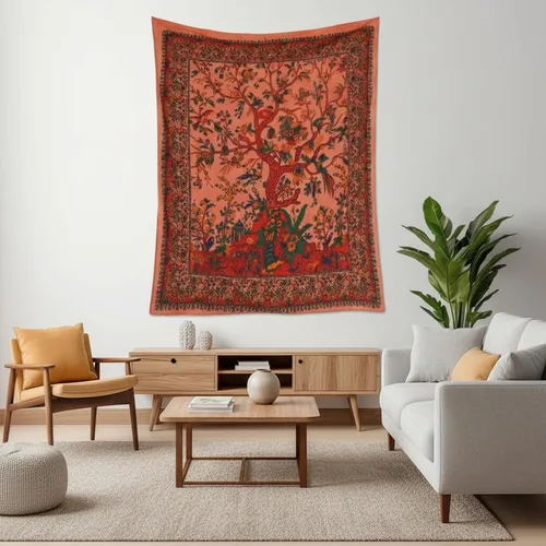 Vista 11 de Craft Trade Tapiz de algodón indio con mandala para colgar en la pared, diseño de árbol de la vida, estético, bohemio, hippie, sala de estar, Verde
