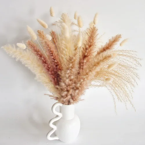 Vista 5 de Decoración de hierba de pampa seca natural, 110 piezas de hierba de pampa que contiene colas de conejo blancas flores secas, flores artificiales