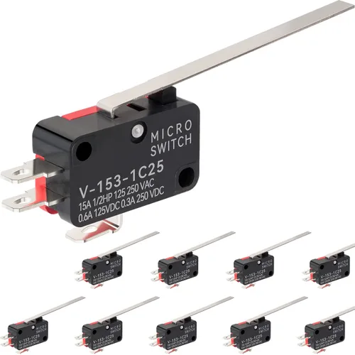 Vista 9 de 10 piezas Interruptor de límite de plomo, micro interruptor de acción Snap SPDT 1NO 1NC V-15-1C25