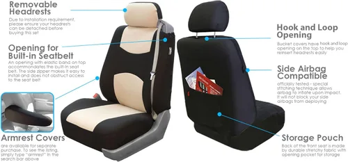 Vista 9 de Fundas FH GROUP FH-FB351102 multiuso de tejido liso para asientos con cinturón de seguridad incorporado, Beige (3 filas)
