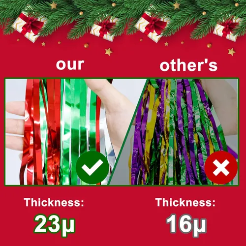Vista 5 de Lansian 2 Pack Christmas Foil Fringe Curtains Party Decoration Tinsel Photo Backdrop, 3.2 x 8.2 ft Red Silver Green Photobooth Props Background for