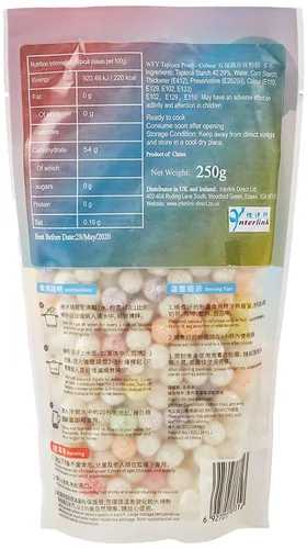 Vista 2 de Té de burbujas Boba de perlas de tapioca multicolor WuFuYuan listo en 5 minutos 8.8 onzas.
