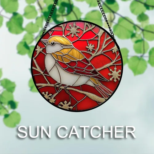 Vista 5 de DASTOLL Juego de 4 piezas para colgar vidrieras con temática navideña roja de 6.3 pulgadas, atrapasoles para puerta de jardín, decoración