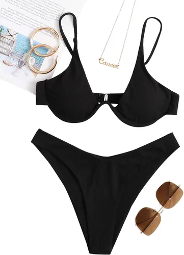 Vista 5 de Verdusa - Traje de baño de 2 piezas para mujer, de corte alto, parte de abajo triangular, para nadar