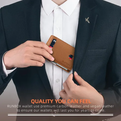 Vista 153 de RUNBOX - Carteras delgadas para hombre, cartera de piel con pinza para el dinero, cartera de bolsillo frontal con bloqueo RFID, tarjetero