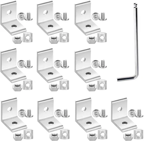 Vista 17 de 6 juegos de conectores de soporte de esquina 2020 con 5 agujeros, placas de junta en T para accesorios de perfil de extrusión de aluminio de ranura