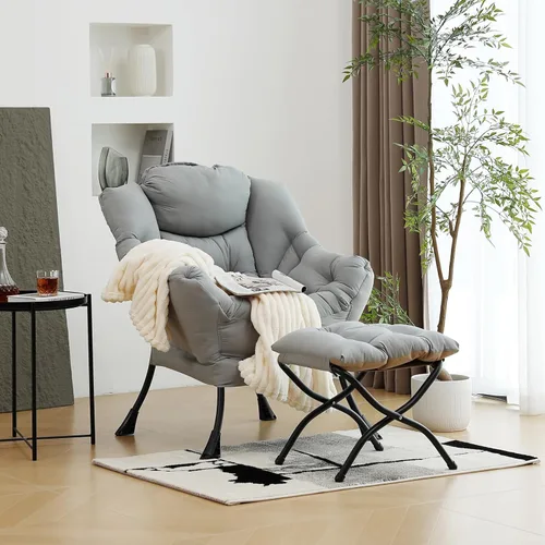 Vista 68 de Silla Lazy con otomana, silla moderna con reposapiés plegable, silla de acento de salón, cómoda silla de lectura para dormitorio, estudio, sala