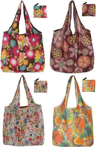Vista 18 de Bolsas de compras reutilizables para comestibles, paquete de 4 de 50 libras bolsas plegables grandes y lavables para mercado, compactas para un