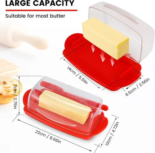 Vista 2 de Mantequillera con tapa y cuchillo, versátil y elegante plato de mantequilla para encimera y refrigerador, soportes cubiertos para barra