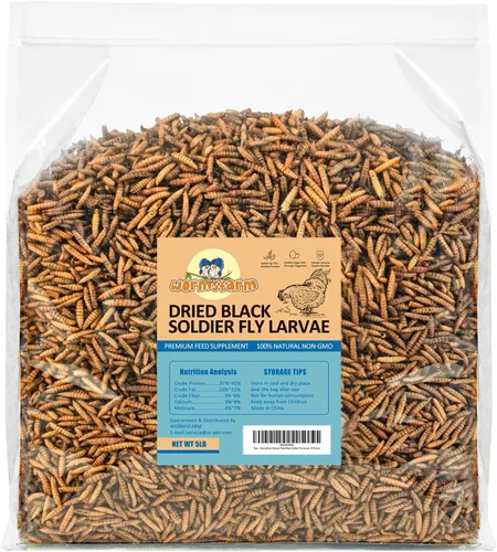 WormsFarm Larvas secas de mosca soldado negro de 5 libras para pollo, más calcio que gusanos de harina, para gallina ponedora, aves silvestres (5