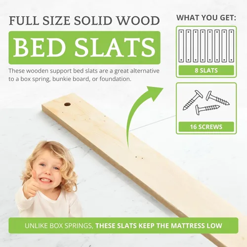 Vista 2 de CC KITS Juego de 8 listones de cama de tamaño matrimonial, de madera maciza de 52.5 pulgadas, soporte para debajo del colchón, tabla de litera