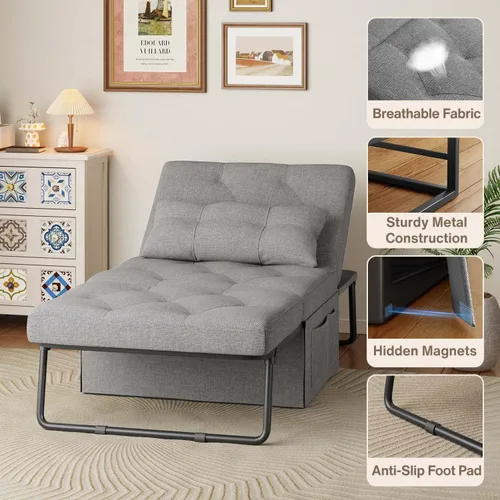 Vista 5 de Aiho Sofá cama, silla convertible 4 en 1, cama otomana plegable con respaldo ajustable, sofá cama moderna de lino transpirable para sala de estar