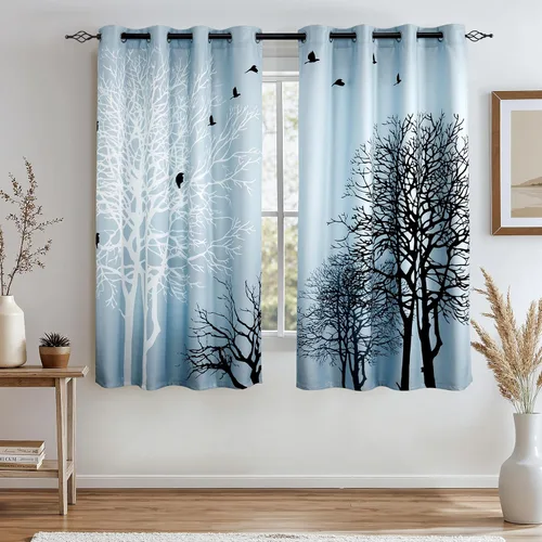 Vista 20 de SUBRTEX - Cortinas opacas de 52Wx63L, cortinas florales para oscurecer la habitación, cortinas de ventana aisladas térmicamente de 2 paneles