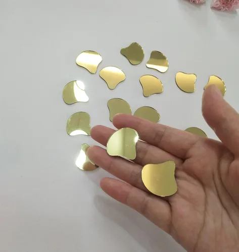 Vista 7 de 100 piezas de mosaico con forma de concha, piezas de espejo de vidrio para manualidades, decoración del hogar, adornos de espejo (espejo dorado)