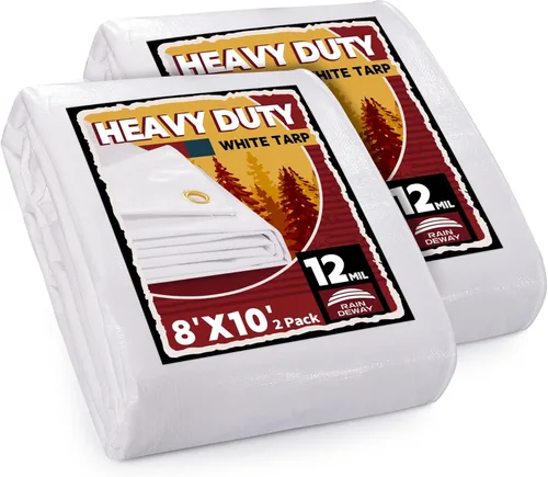 Vista 77 de RAINDEWAY Lonas de 4x8 pies, lona multiusos de poliéster a rayas de 12 mil, impermeable, con ojales y bordes reforzados, lonas rojas/blancas