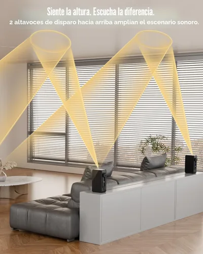 Vista 6 de Barras de sonido de madera 5.1.2, 4 altavoces envolventes con cable, sistema de sonido envolvente virtual, barra de sonido para altavoz de TV